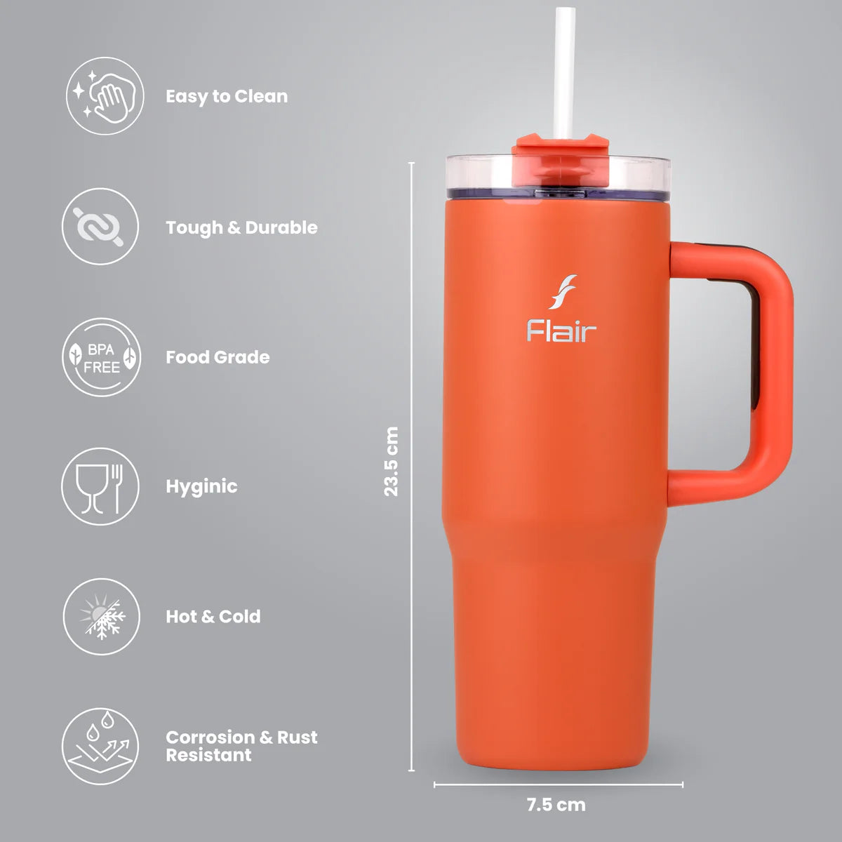 Flair Vogue 750ml Insulated Tumbler with Lid & Straw – Versatile Travel Mug for Iced Beverages & Coffee