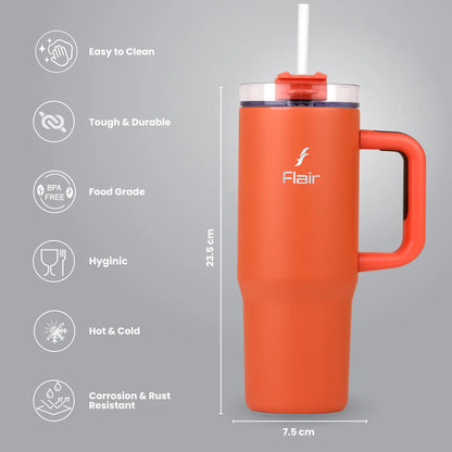 Flair Vogue 750ml Insulated Tumbler with Lid & Straw – Versatile Travel Mug for Iced Beverages & Coffee