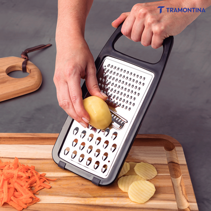 Tramontina Utilitá stainless steel grater with polypropylene handle and non-slip rubber base in black