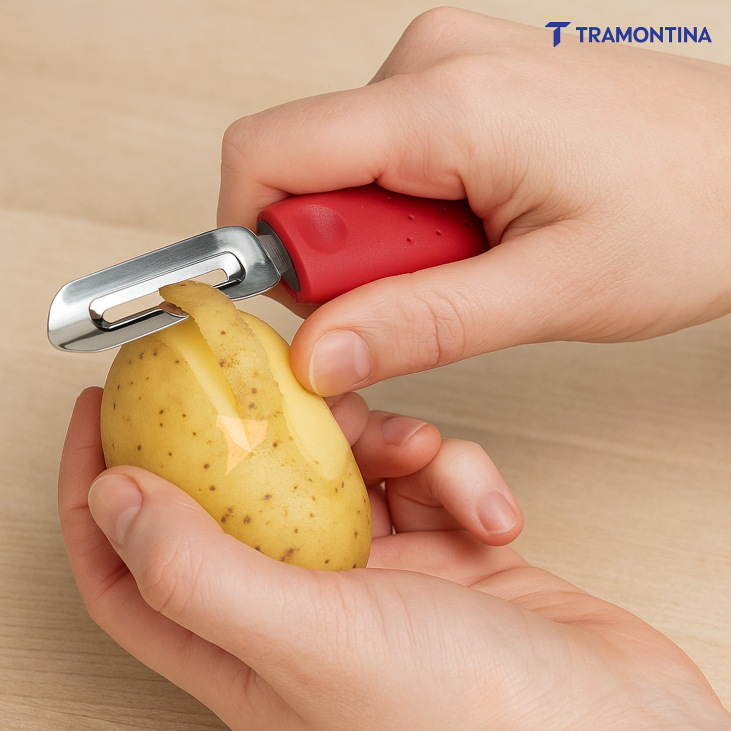 Tramontina Utilitá Stainless Steel Manual Potato Peeler with Red Polypropylene Handle