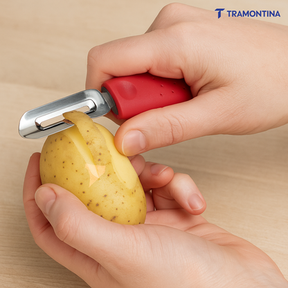 Tramontina Utilitá Stainless Steel Manual Potato Peeler with Red Polypropylene Handle