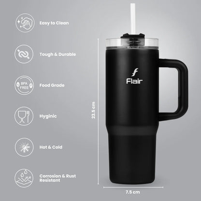 Flair Vogue 750ml Insulated Tumbler with Lid & Straw – Versatile Travel Mug for Iced Beverages & Coffee