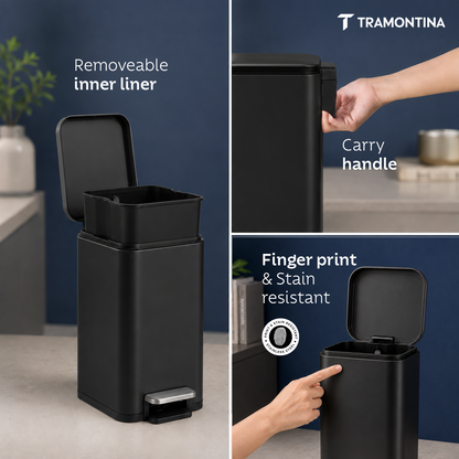 Tramontina Trash Bin Set of 2 - 7.6 Litre (Each) Stainless Steel Pedal Slim Rectagle