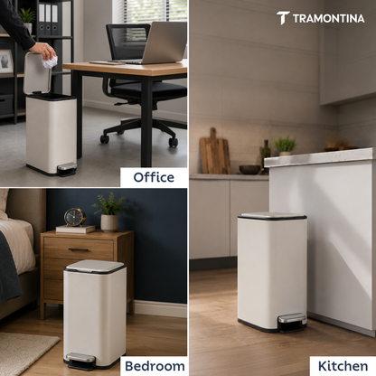 Tramontina Trash Bin Set of 2 - 7.6 Litre (Each) Stainless Steel Pedal Slim Rectagle