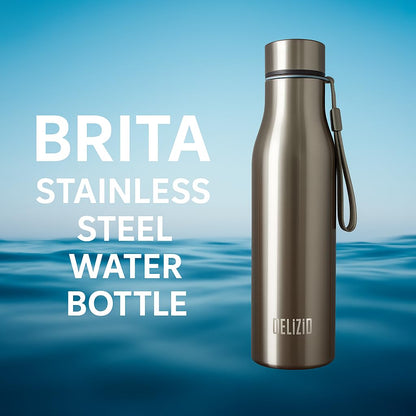 KEMP DELIZIO BRITA Edition Stainless Steel Fridge Water Bottle 1000 ML | 1 L | Single Walled | Office | Gym | Travelling | Leak Proof LID | ECO Friendly | BPA Free | for Adult, Kids