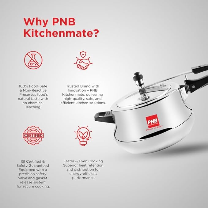 PNB Kitchenmate Pressure Cooker, 3.5 Ltr Capacity - Aluminium Pressure Cooker with Inner Lid - Cooker with ISI Certification, 4mm Thickness - (Belly)