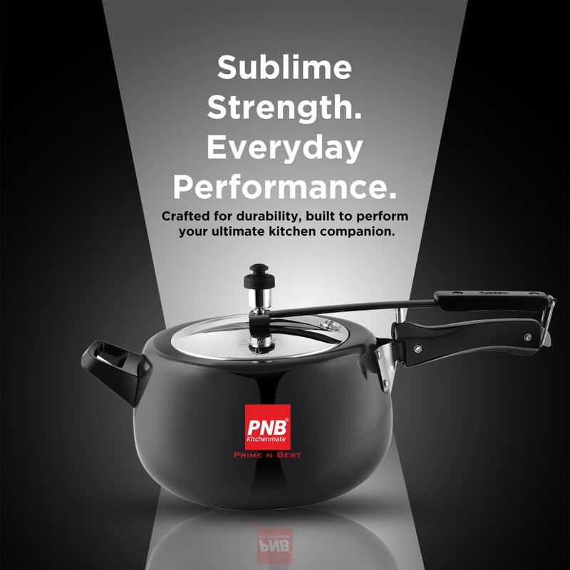 PNB Kitchenmate ORCHID - Hard Anodised Pressure Cooker 2 Ltr | Inner Lid Design | Induction & Gas Stove Compatible | Sleek Black Finish | Kitchen Cooking Appliance | Durable Build | Induction Base