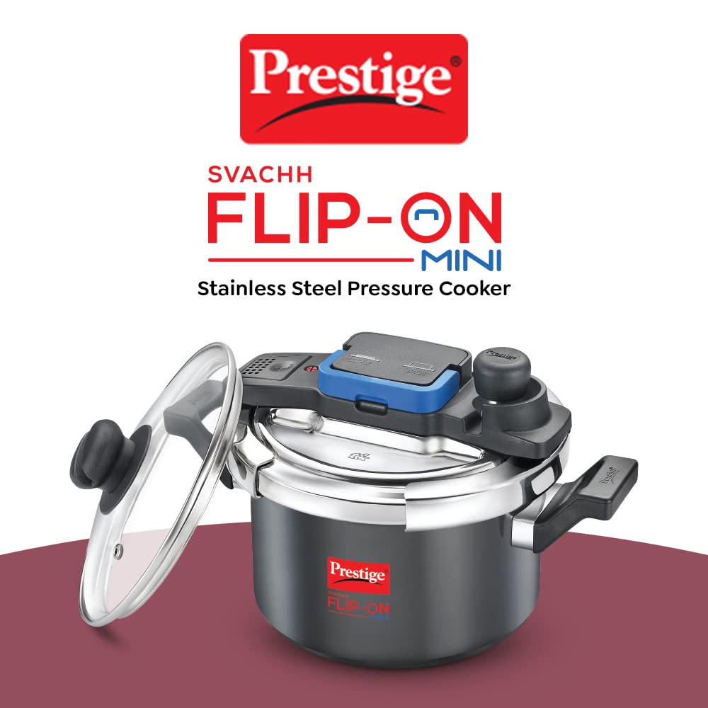 Prestige Svachh Flip-On Mini Hard Anodised Spillage Control Outer Lid Pressure Cooker with Glass Lid, 3 Litre (Black), 3 Liter