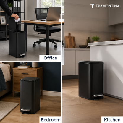 Tramontina Trash Bin Set of 2 - 7.6 Litre (Each) Stainless Steel Pedal Slim Rectagle