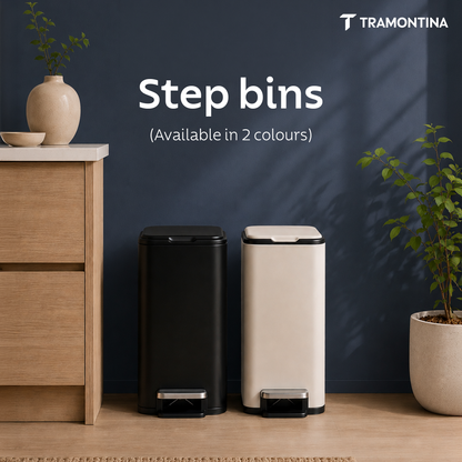 Tramontina Trash Bin Set of 2 - 7.6 Litre (Each) Stainless Steel Pedal Slim Rectagle