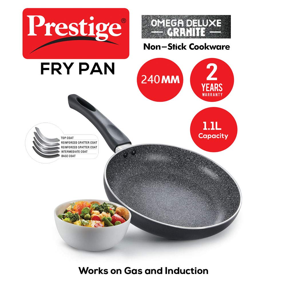 Prestige Svachh Nakshatra Plus Hard Anodised 3 Litre Pressure Handi Omega Deluxe Granite Fry Pan, 240mm, Black (36305)