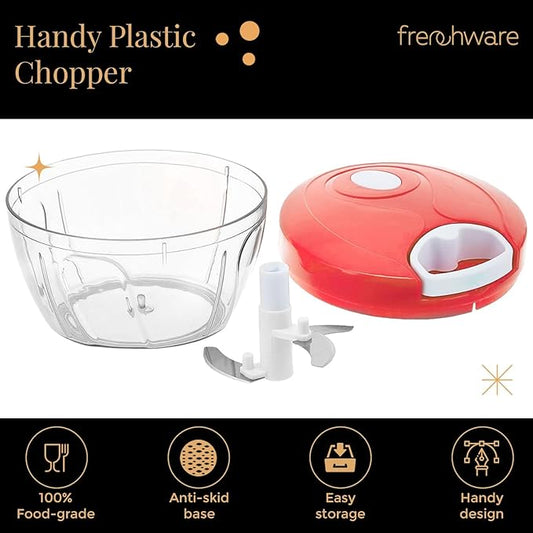 KEMP Quick Manual string Chopper Multipurpose Manual Vegetable, Dry Fruit and Onion Handy Chopper and Quick Cutter Machine for Kitchen with 3 Stainless Steel Blade (500ml)