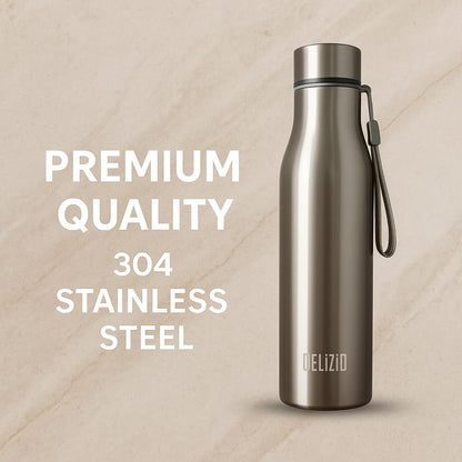 KEMP DELIZIO BRITA Edition Stainless Steel Fridge Water Bottle 1000 ML | 1 L | Single Walled | Office | Gym | Travelling | Leak Proof LID | ECO Friendly | BPA Free | for Adult, Kids
