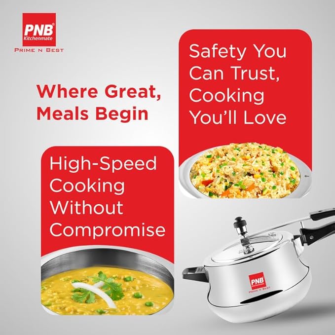 PNB Kitchenmate Pressure Cooker, 3.5 Ltr Capacity - Aluminium Pressure Cooker with Inner Lid - Cooker with ISI Certification, 4mm Thickness - (Belly)