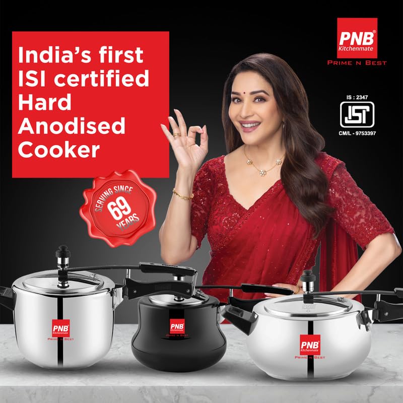PNB Kitchenmate ORCHID - Hard Anodised Pressure Cooker 2 Ltr | Inner Lid Design | Induction & Gas Stove Compatible | Sleek Black Finish | Kitchen Cooking Appliance | Durable Build | Induction Base