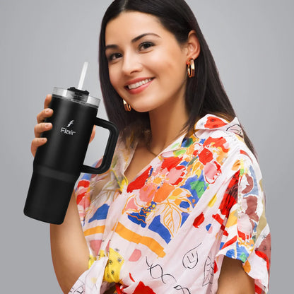 Flair Vogue 750ml Insulated Tumbler with Lid & Straw – Versatile Travel Mug for Iced Beverages & Coffee