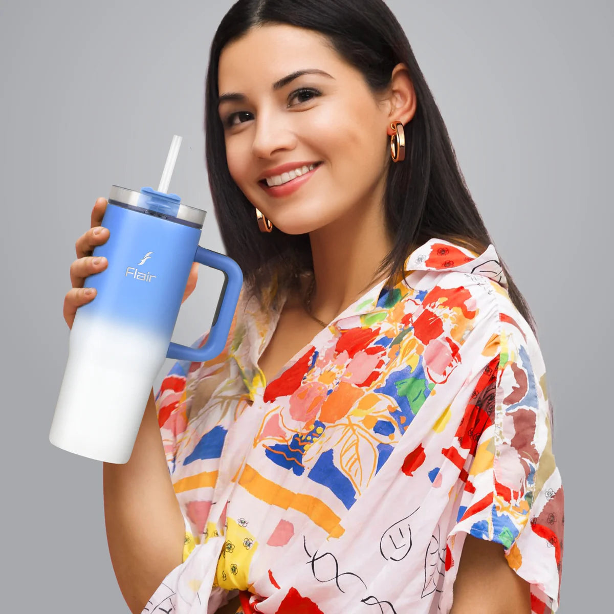 Flair Vogue 750ml Insulated Tumbler with Lid & Straw – Versatile Travel Mug for Iced Beverages & Coffee
