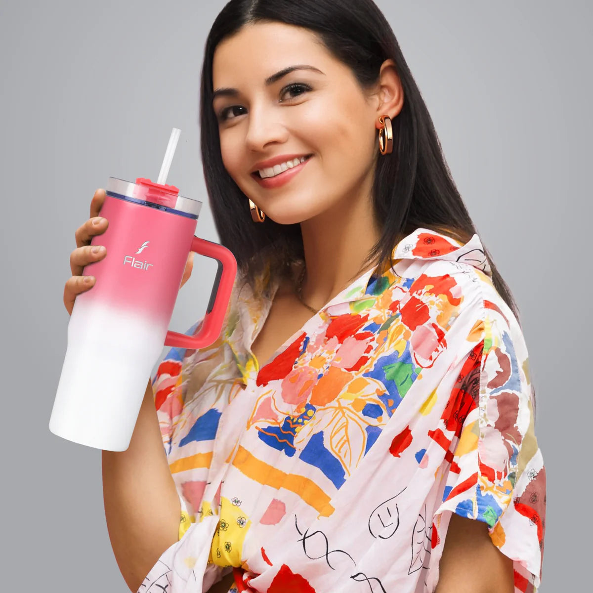 Flair Vogue 750ml Insulated Tumbler with Lid & Straw – Versatile Travel Mug for Iced Beverages & Coffee