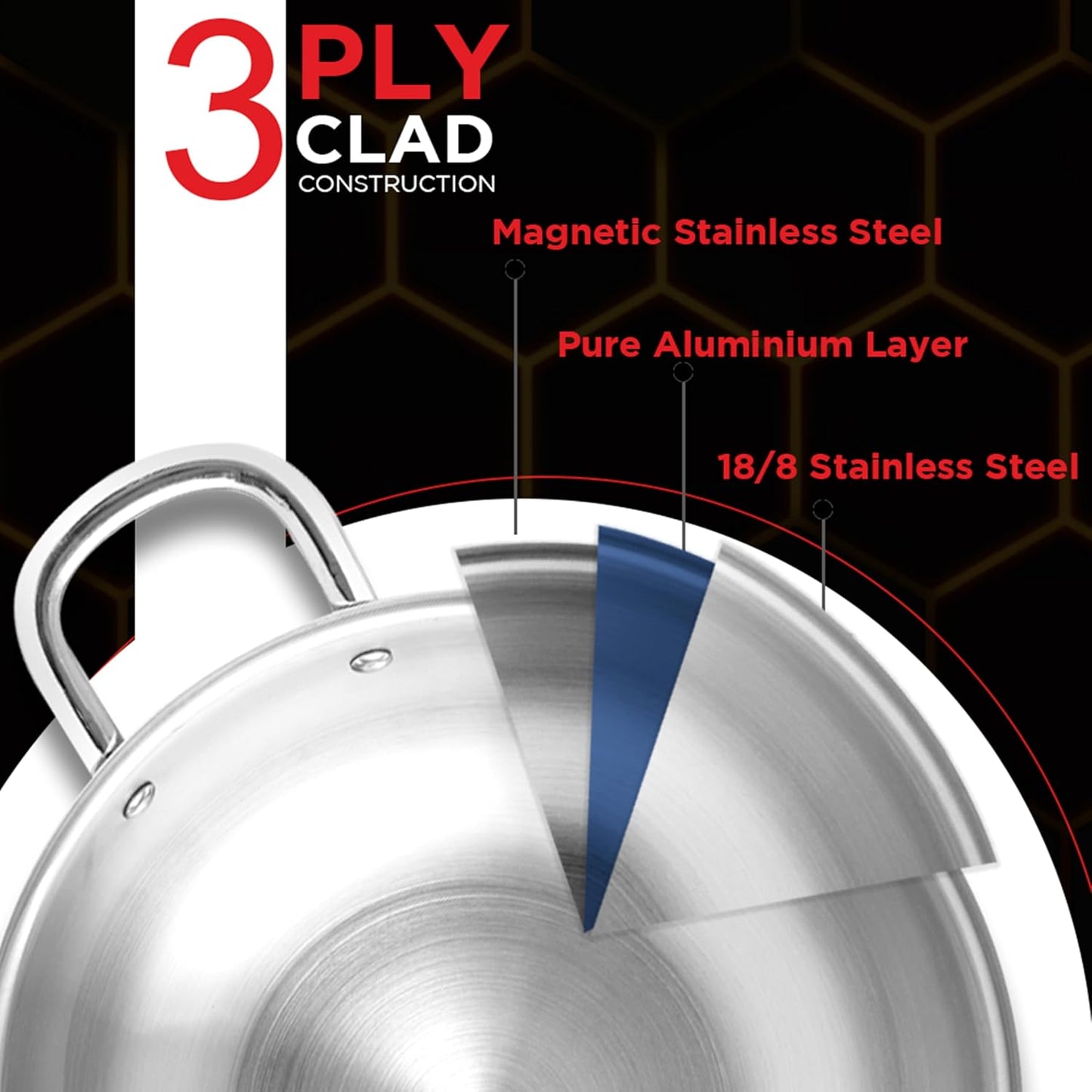 PNB Kitchenmate INOX Triply Saucepan with Lid - Stainless Steel Saucepan - 0.9L Capacity & 14 cm - Gas & Induction Compatible - 3-Ply Clad Construction