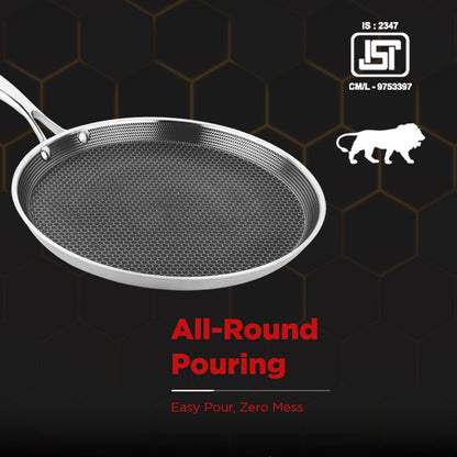 PNB Kitchenmate INOX Dosa Tawa - 30 cm Stainless Steel Dosa Tawa with - Gas & Induction Compatible - 3-Ply Clad Construction - Heat-Resistant Handles