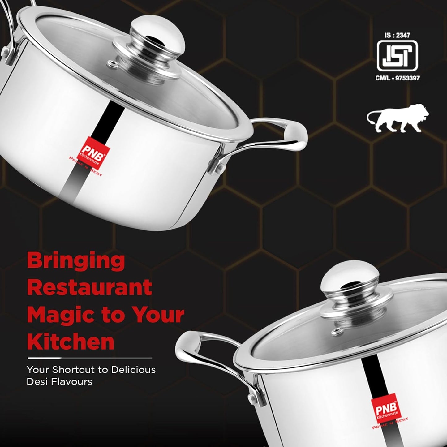 PNB Kitchenmate INOX Triply Cookpot with Lid - Stainless Steel Cookpot with - Gas and Induction Compatible - 8L Capacity & 28 cm - 3-Ply Clad Construction