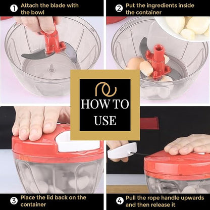 KEMP Quick Manual string Chopper Multipurpose Manual Vegetable, Dry Fruit and Onion Handy Chopper and Quick Cutter Machine for Kitchen with 3 Stainless Steel Blade (500ml)