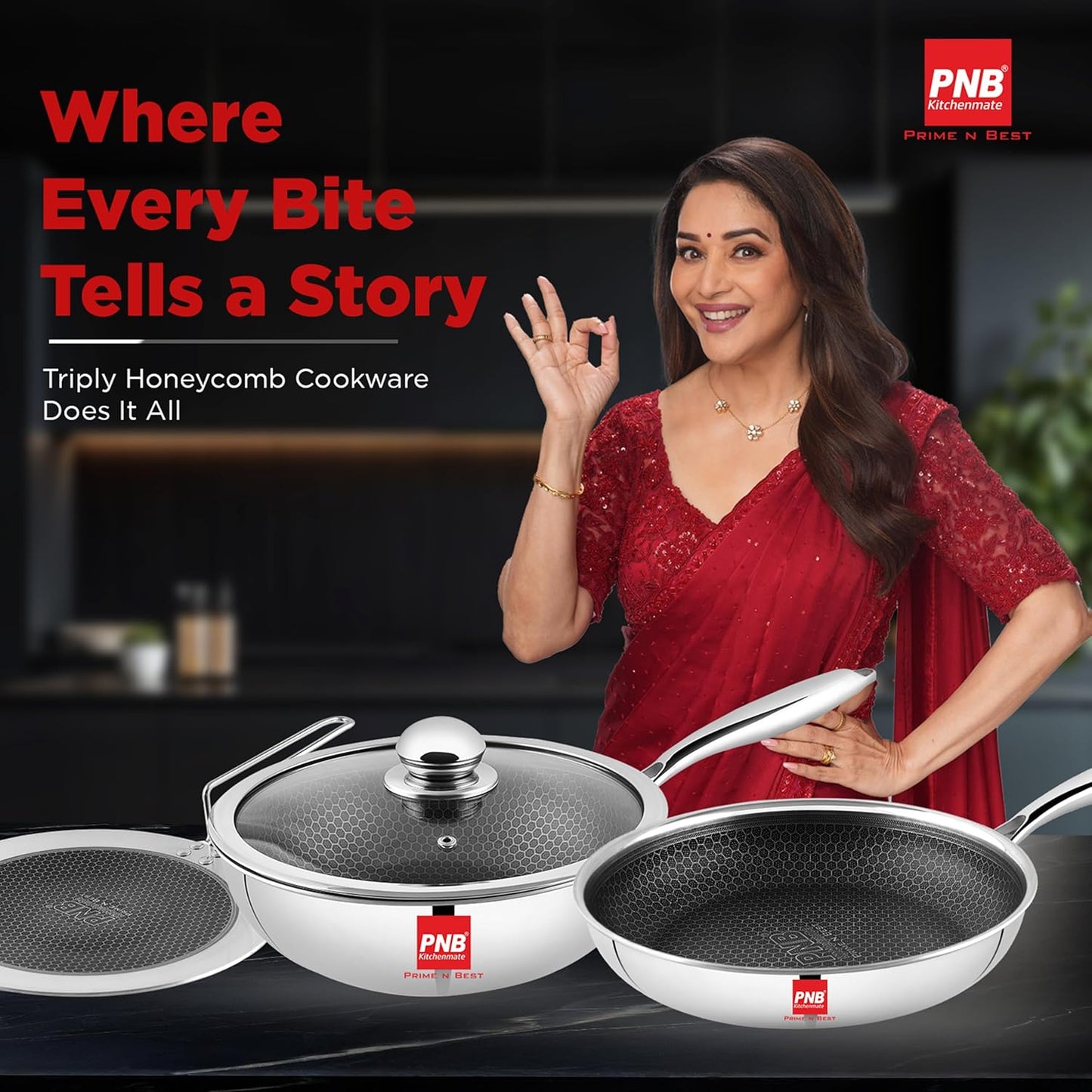 PNB Kitchenmate INOX Triply Cookpot with Lid - Stainless Steel Cookpot with - Gas and Induction Compatible - 8L Capacity & 28 cm - 3-Ply Clad Construction