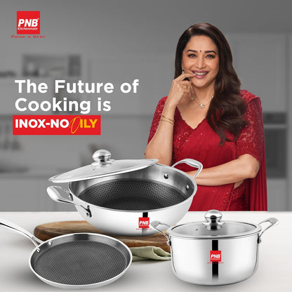 PNB Kitchenmate INOX Dosa Tawa - 30 cm Stainless Steel Dosa Tawa with - Gas & Induction Compatible - 3-Ply Clad Construction - Heat-Resistant Handles