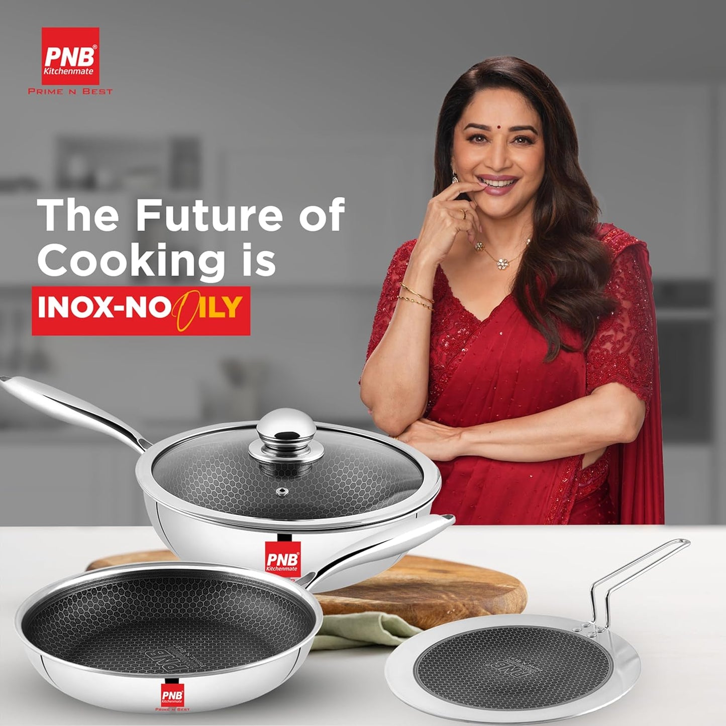 PNB Kitchenmate INOX Triply Cookpot with Lid - Stainless Steel Cookpot with - Gas and Induction Compatible - 8L Capacity & 28 cm - 3-Ply Clad Construction