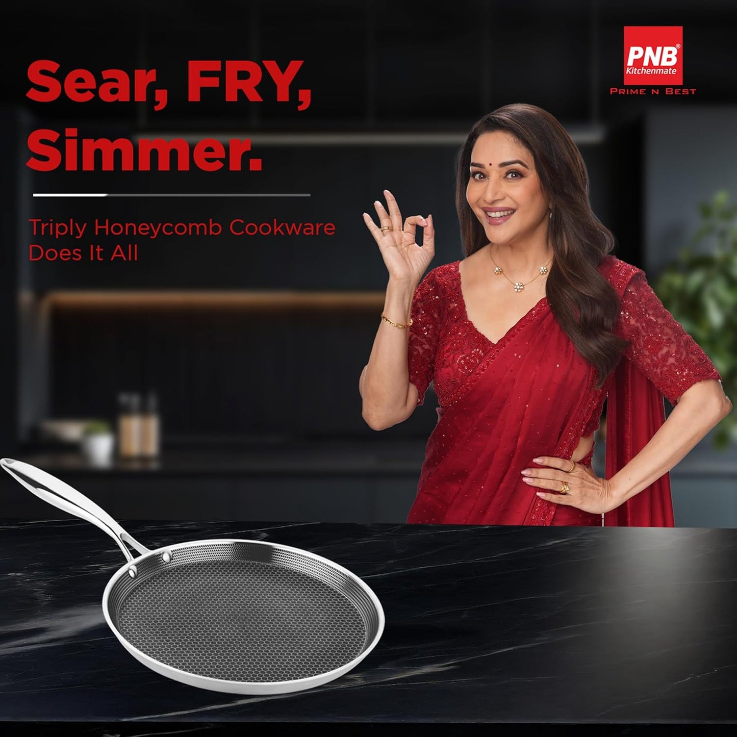 PNB Kitchenmate INOX Dosa Tawa - 30 cm Stainless Steel Dosa Tawa with - Gas & Induction Compatible - 3-Ply Clad Construction - Heat-Resistant Handles