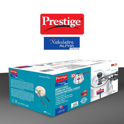 Prestige Svachh, 20257, 3.5 L, Nakshatra Alpha Svachh Handi, With Deep Lid For Spillage Control (Inner Lid, Stainless Steel, Silver), 17 Ounces