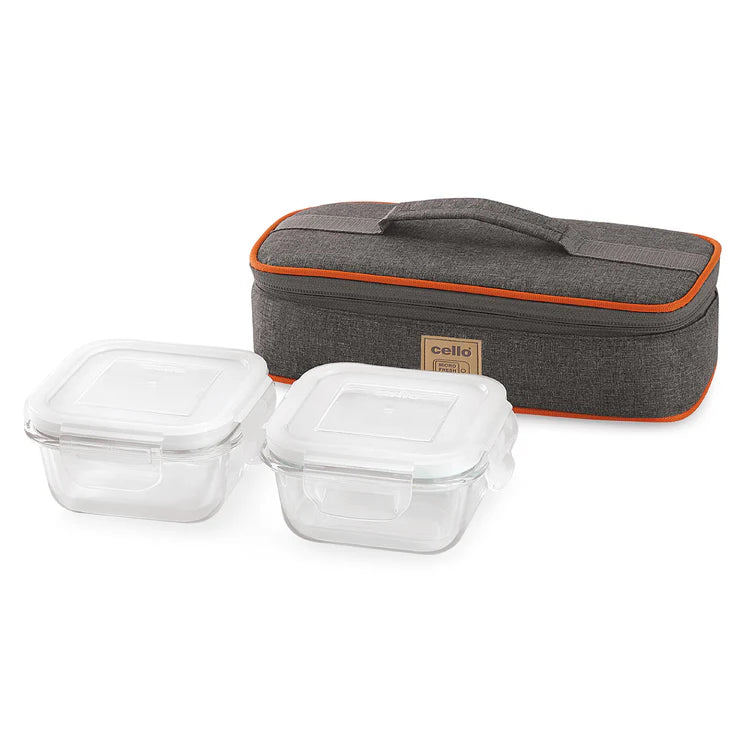 Cello Royale Borosilicate Glass Lunch Boxes, Set of 2, Horizontal Jacket