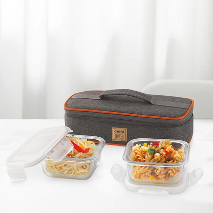 Cello Royale Borosilicate Glass Lunch Boxes, Set of 2, Horizontal Jacket