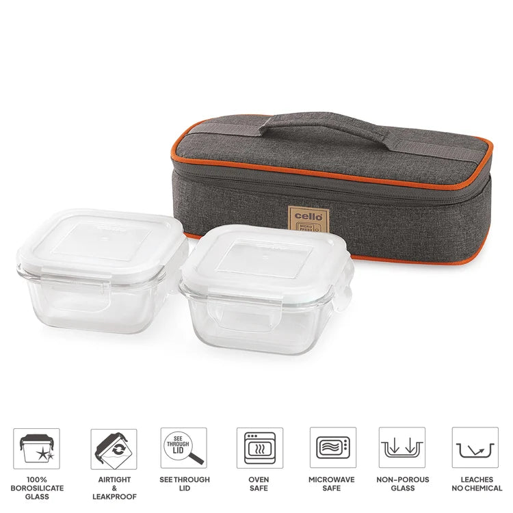 Cello Royale Borosilicate Glass Lunch Boxes, Set of 2, Horizontal Jacket