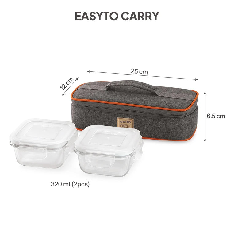 Cello Royale Borosilicate Glass Lunch Boxes, Set of 2, Horizontal Jacket