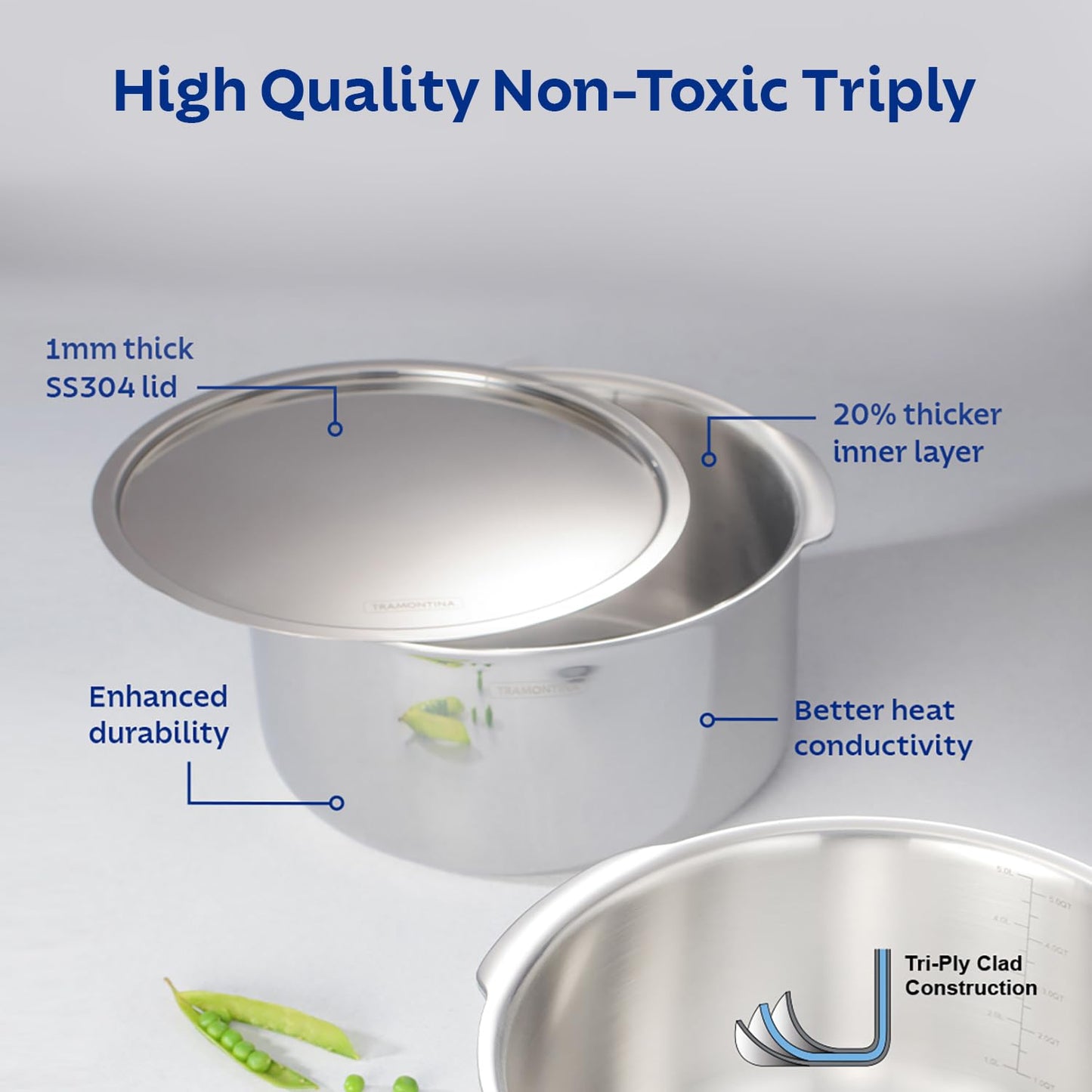 Tramontina Aeion 16cm Stainless Steel Tri-Ply Tope with SS Lid - 1.6L