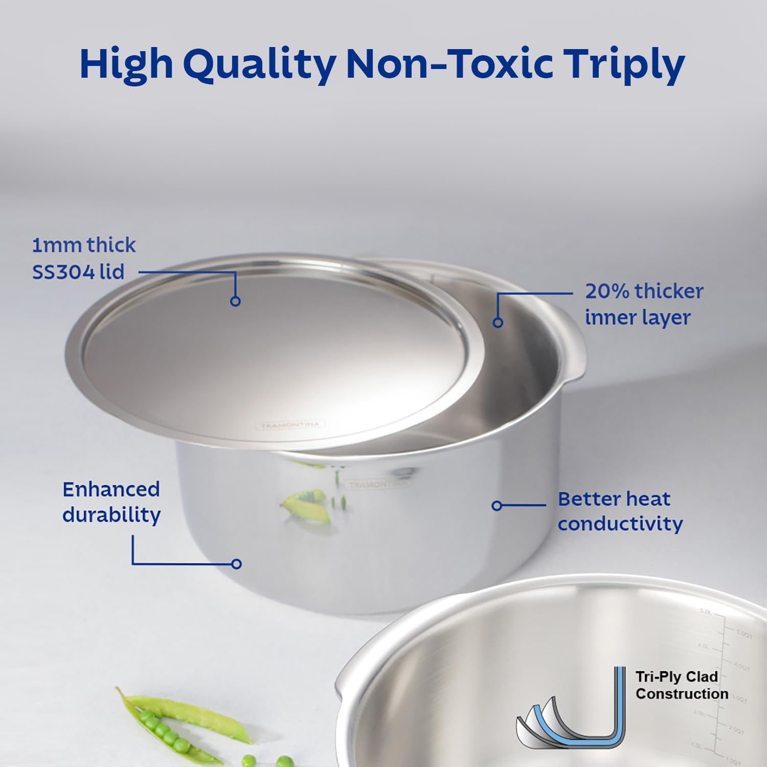Tramontina Aeion 16cm Stainless Steel Tri-Ply Tope with SS Lid - 1.6L