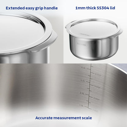 Tramontina Aeion 16cm Stainless Steel Tri-Ply Tope with SS Lid - 1.6L