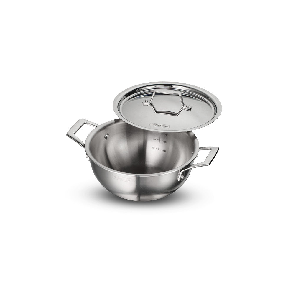 Tramontina Aeion 20cm Stainless Steel Tri-Ply Extra Deep Kadai with SS Lid - 2.3L