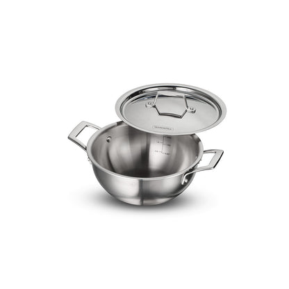 Tramontina Aeion 20cm Stainless Steel Tri-Ply Extra Deep Kadai with SS Lid - 2.3L