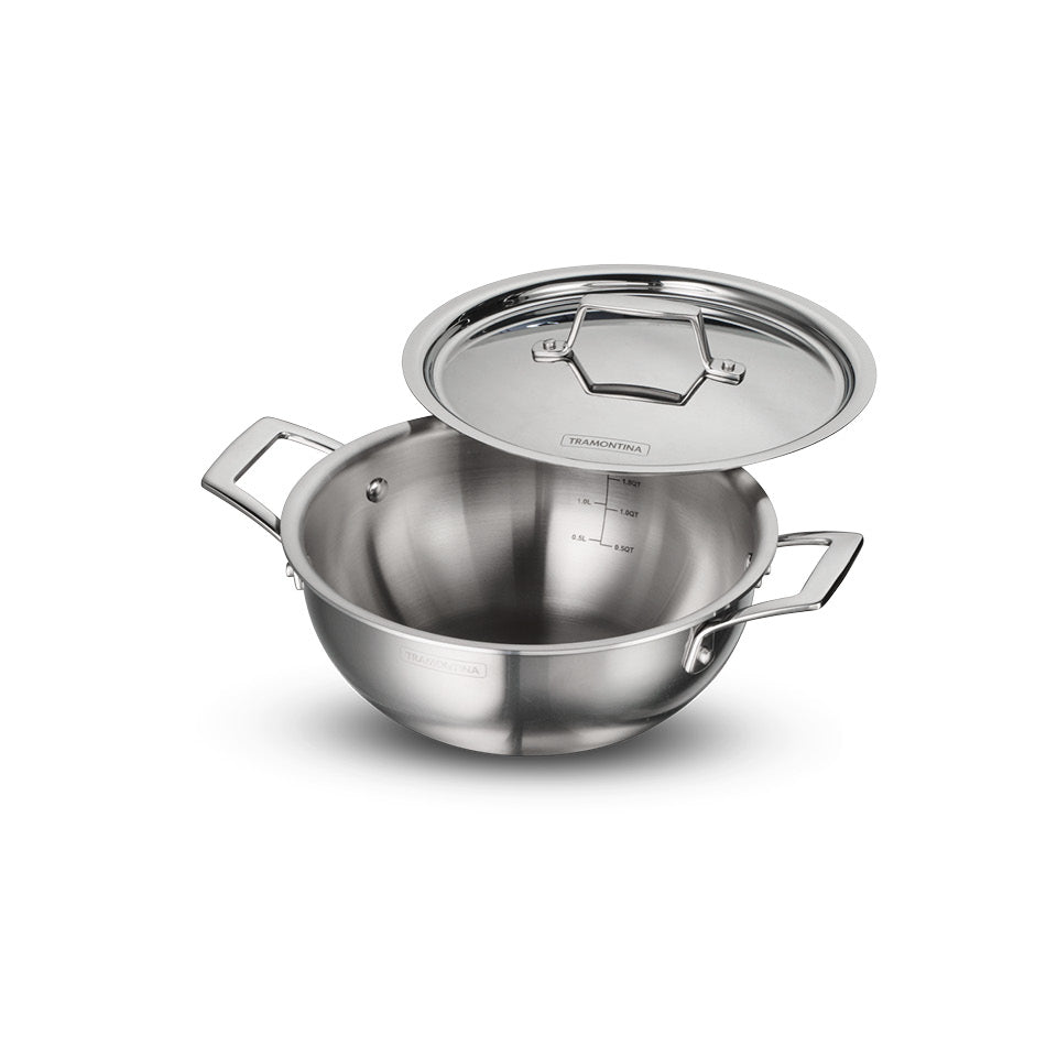 Tramontina Aeion 22cm Stainless Steel Tri-Ply Extra Deep Kadai with SS Lid - 3.0L
