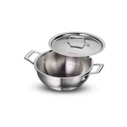 Tramontina Aeion 22cm Stainless Steel Tri-Ply Extra Deep Kadai with SS Lid - 3.0L