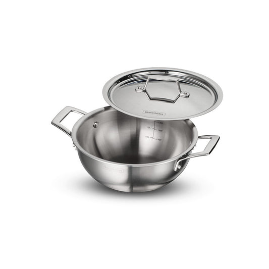 Tramontina Aeion 22cm Stainless Steel Tri-Ply Extra Deep Kadai with SS Lid - 3.0L