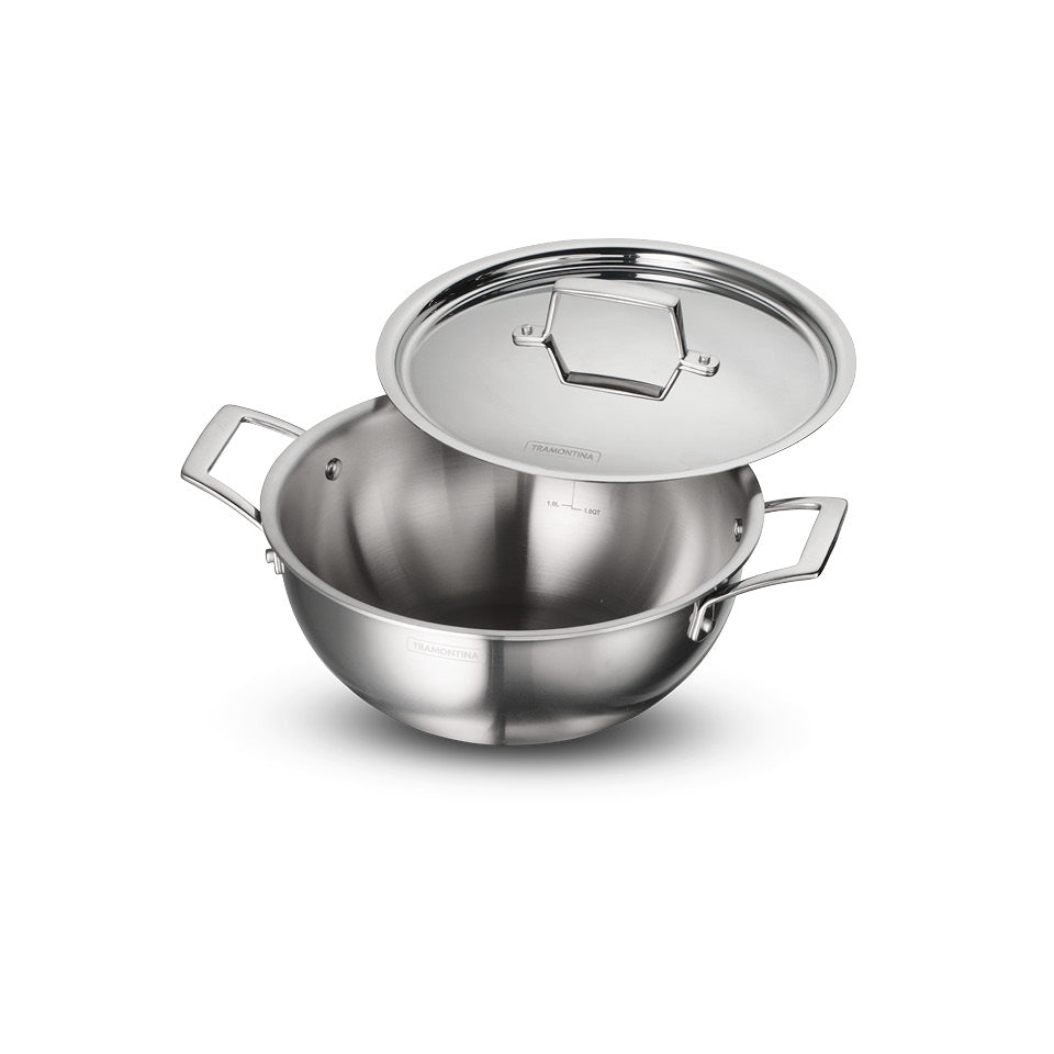 Tramontina Aeion 24cm Stainless Steel Tri-Ply Extra Deep Kadai with SS Lid - 3.8L