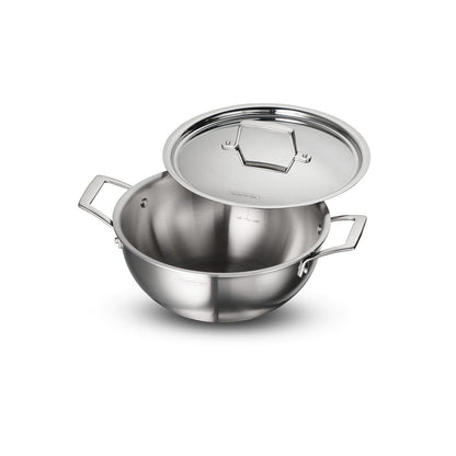 Tramontina Aeion 24cm Stainless Steel Tri-Ply Extra Deep Kadai with SS Lid - 3.8L