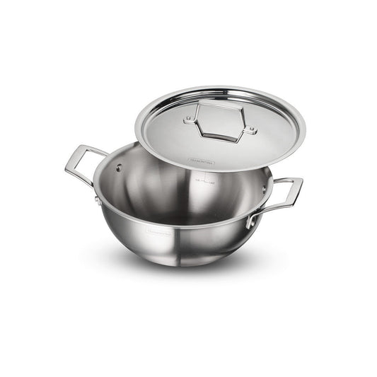 Tramontina Aeion 24cm Stainless Steel Tri-Ply Extra Deep Kadai with SS Lid - 3.8L