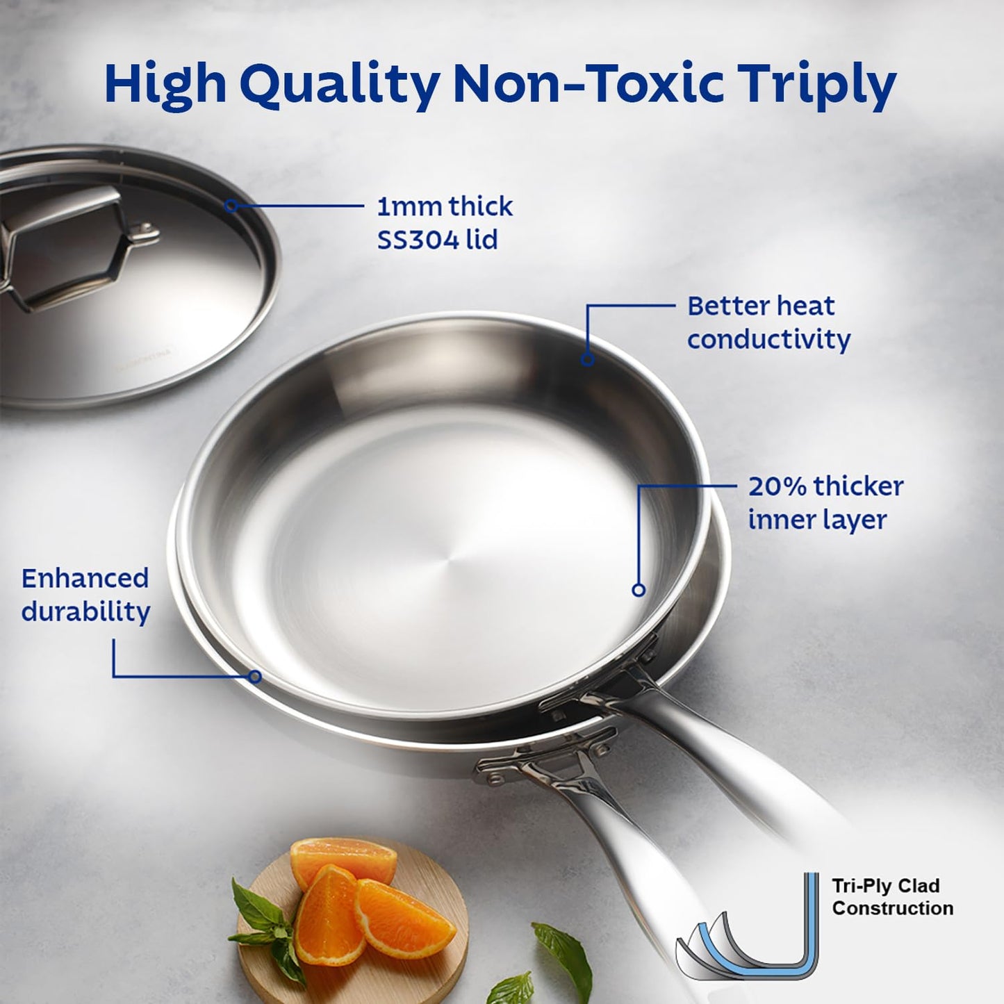 Tramontina Aeion 24cm Stainless Steel Tri-Ply Fry Pan with SS Lid