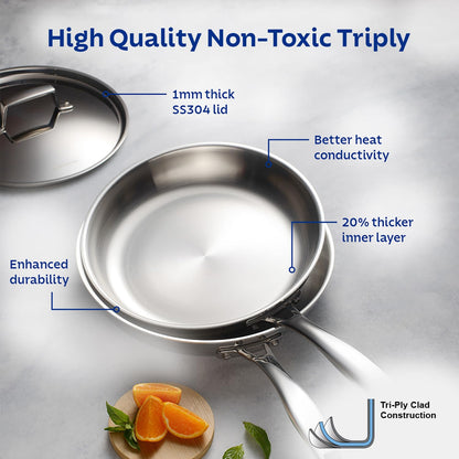 Tramontina Aeion 24cm Stainless Steel Tri-Ply Fry Pan with SS Lid