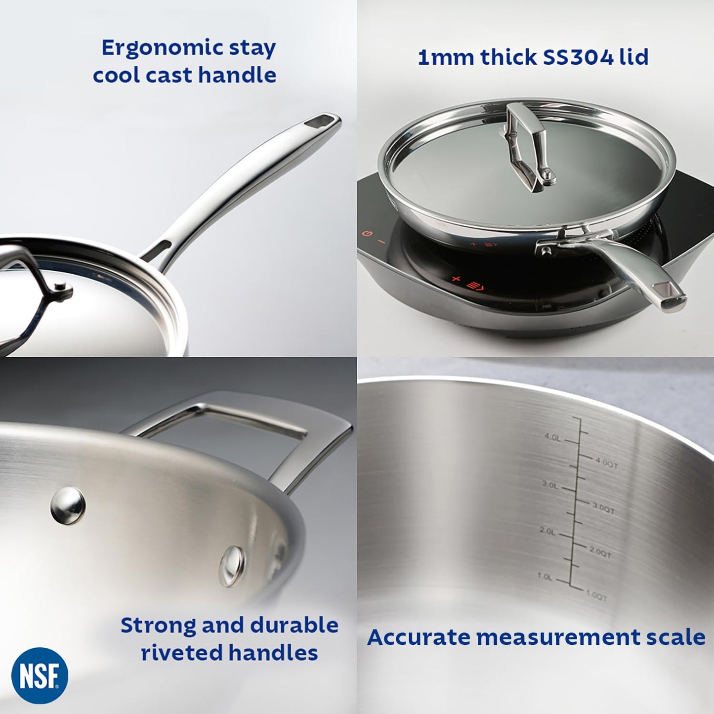 Tramontina Aeion 24cm Stainless Steel Tri-Ply Sauté Pan with SS Lid - 2.8L