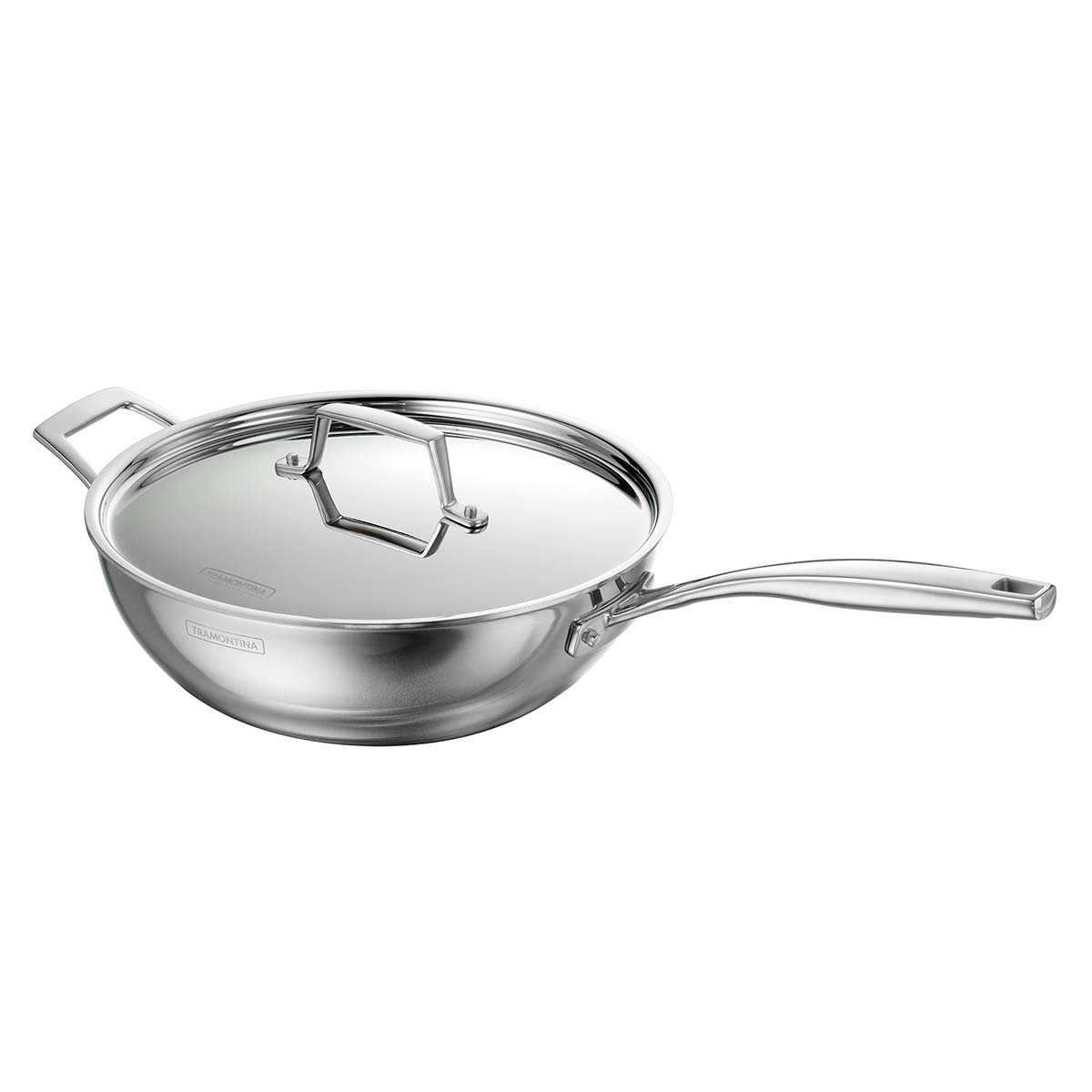 Tramontina Aeion 26cm Stainless Steel Tri-Ply Chinese Wok with SS Lid - 3.7L
